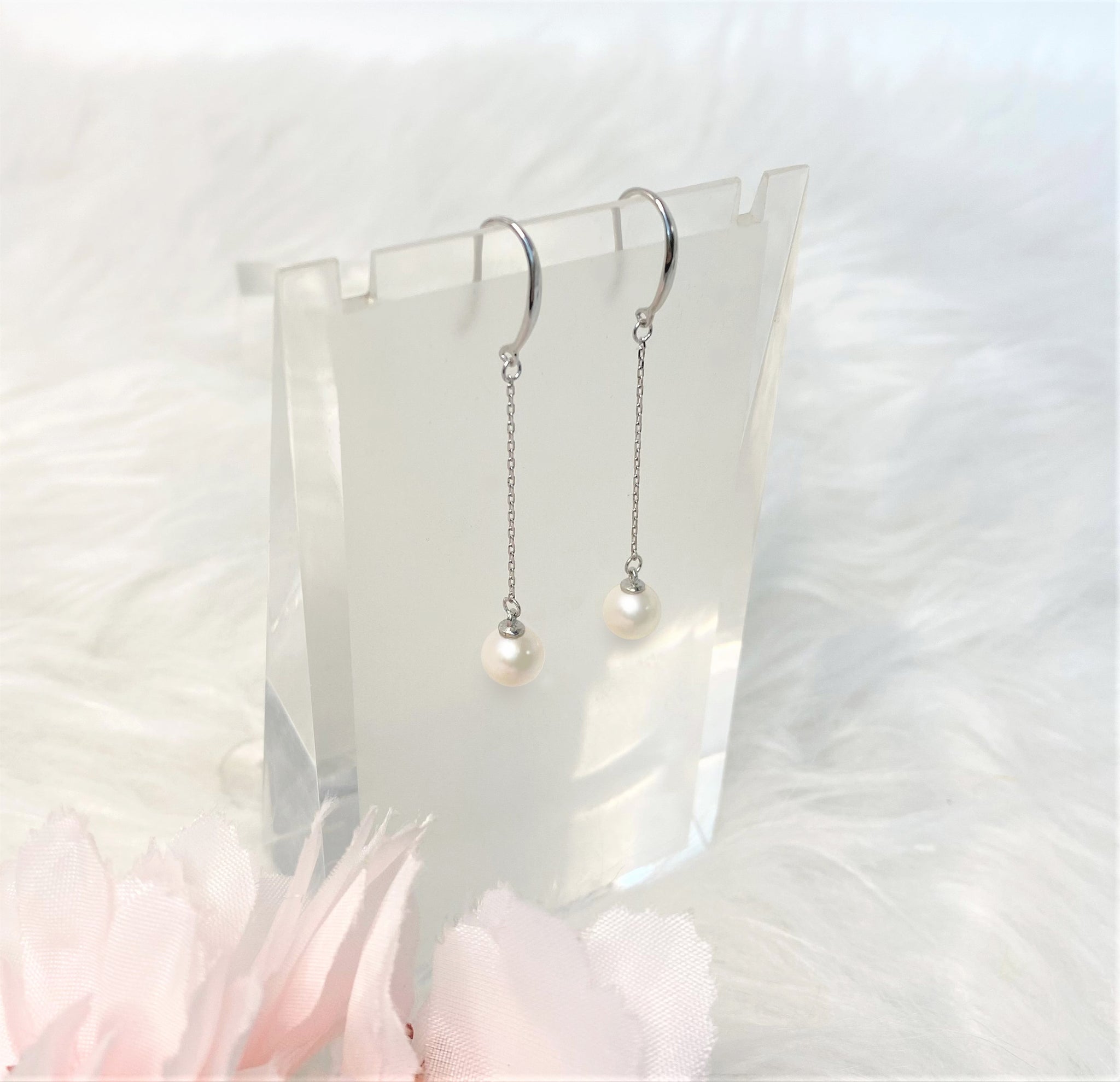 優雅長鏈銀珍珠耳環Pearl Chain Earrings