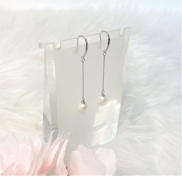 優雅長鏈銀珍珠耳環Pearl Chain Earrings